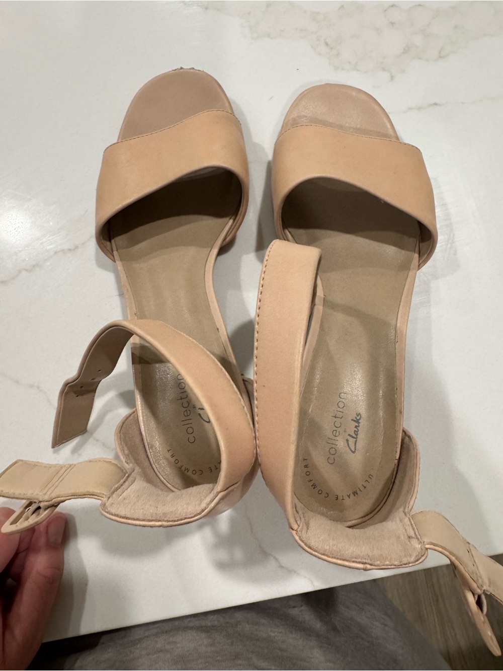 Clarks Peachy Beige Open-Toe Block Heel Sandals
